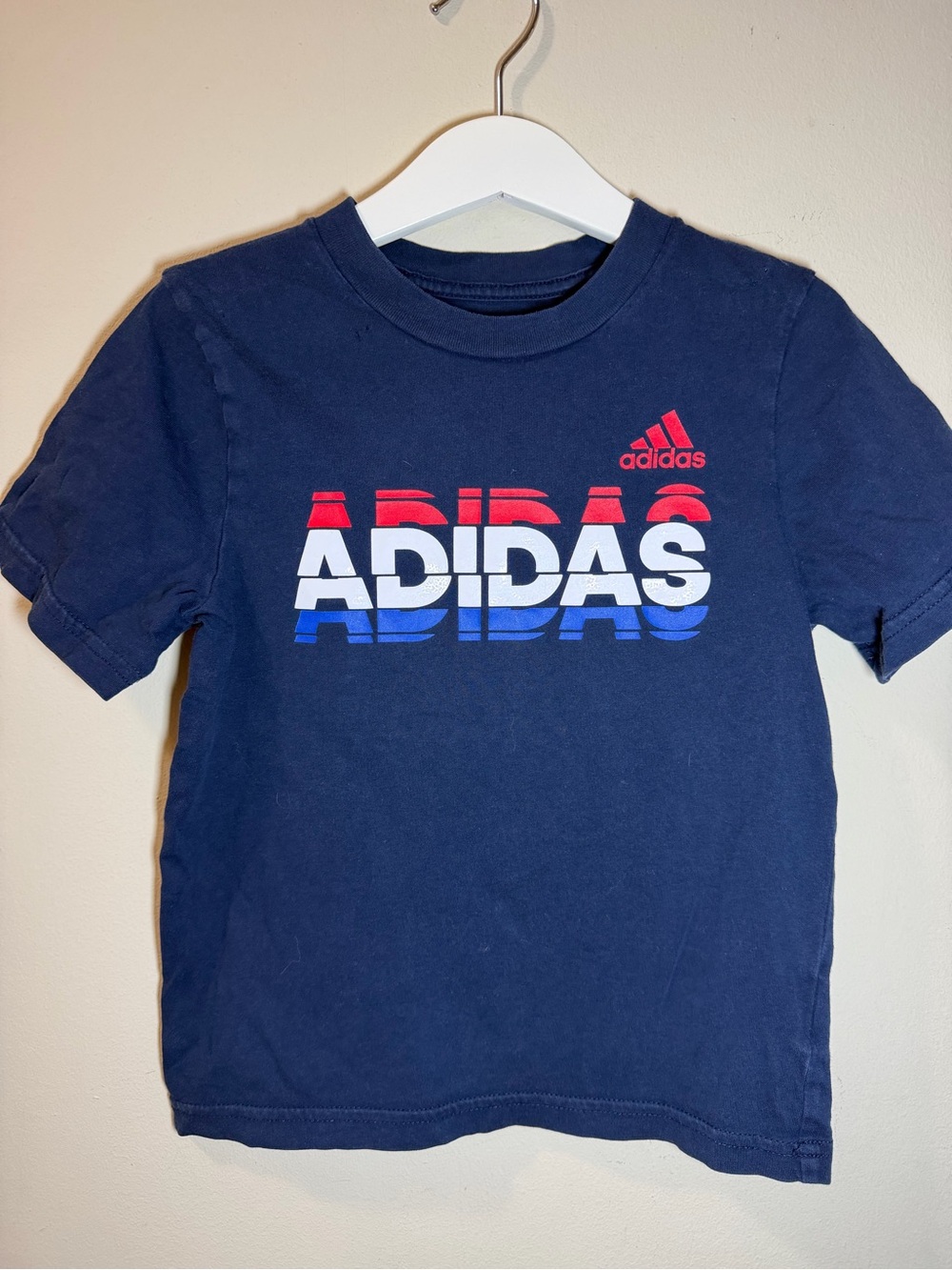 adidas Navy Short Sleeve Tee with Red, White‎ & Blue Logo- AS IS